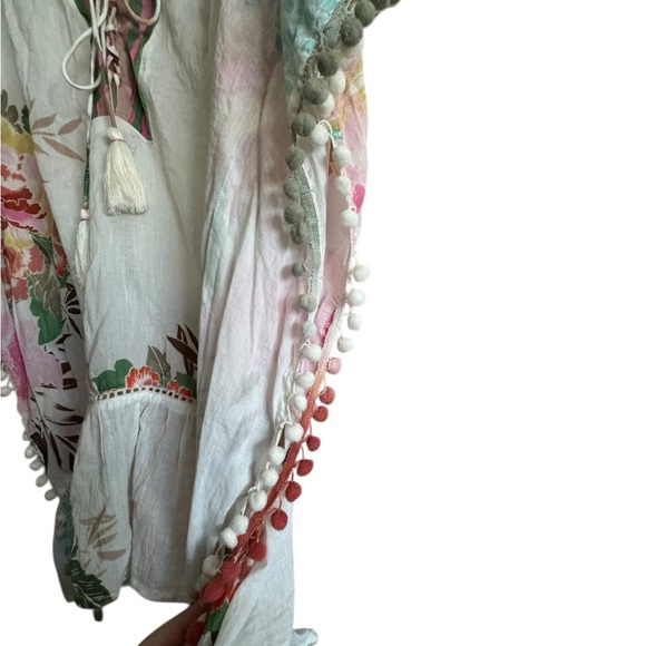 Z&L Bohemian Floral V-Neck Pom Pom Tunic Top/beach Cover Up 100% Cotton - Picture 10 of 16